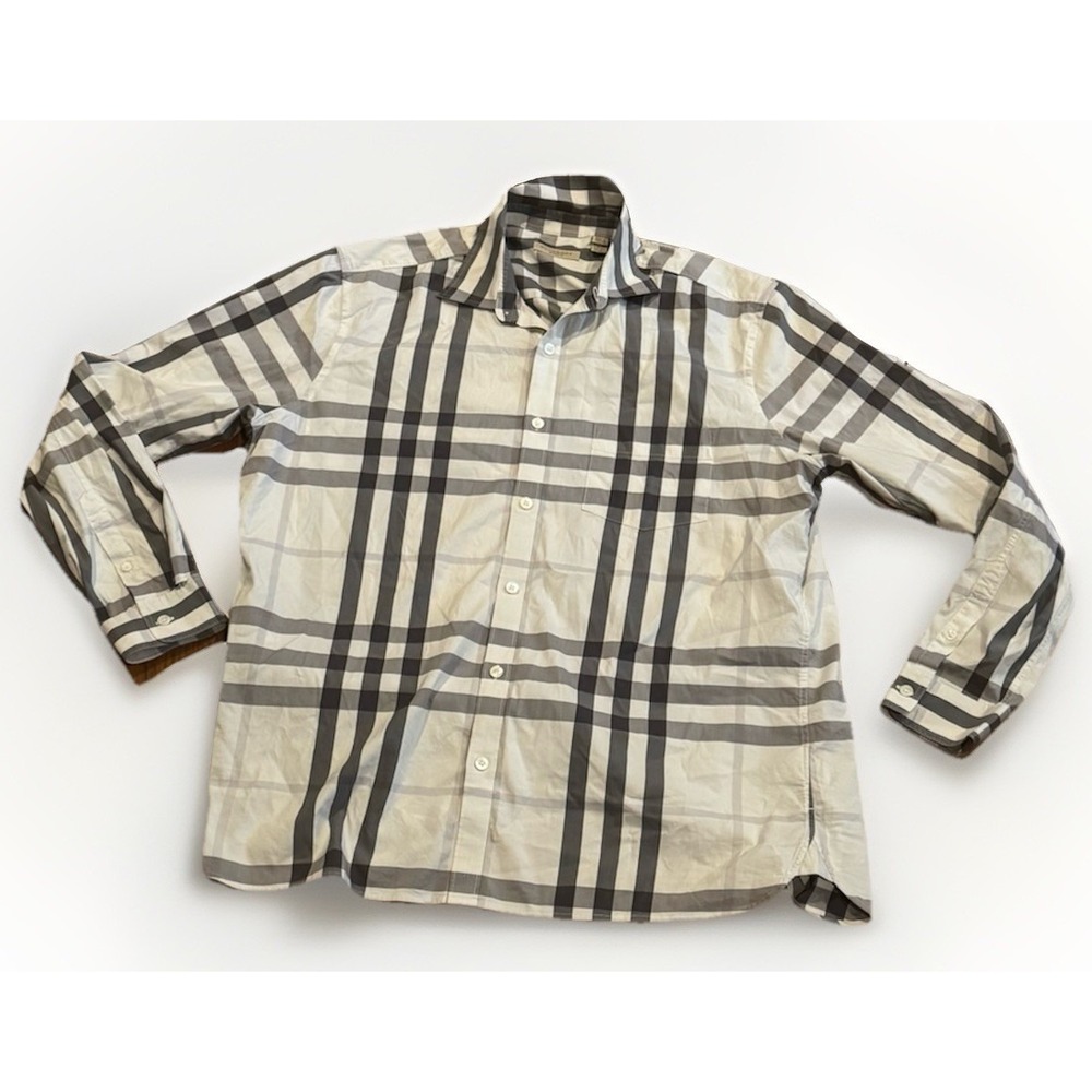 Burberry Brit Grey Nova Check Button Down Shirt XL Men's Sport Stretch $690
